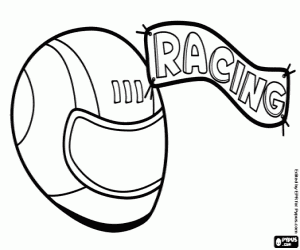 desenho de A palavra Racing e um capacete para colorir