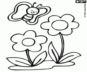 desenho de A pequena borboleta e as flores para colorir