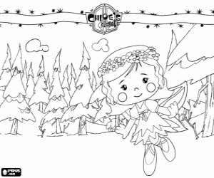 desenho de A pequena fada Chloe na floresta para colorir