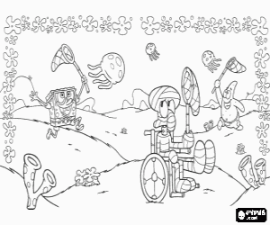 desenho de A pesca de águas-vivas com Bob Esponja para colorir