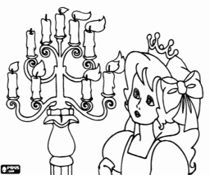 desenho de A Princesa e um candelabro para colorir