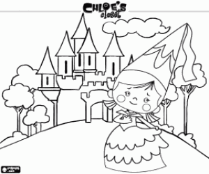 desenho de A princesa Chloe e o castelo para colorir