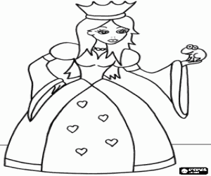 desenho de A princesa com coroa e o sapo para colorir