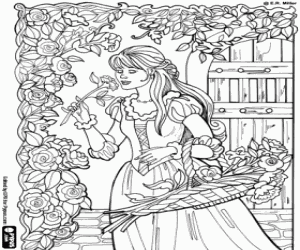 desenho de A princesa Leonora e as flores para colorir