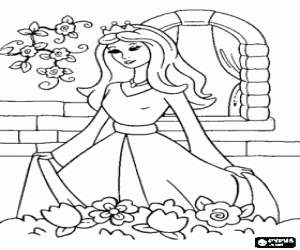 desenho de A princesa no jardim do palácio para colorir