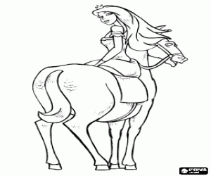 desenho de A princesa sentada em um cavalo para colorir