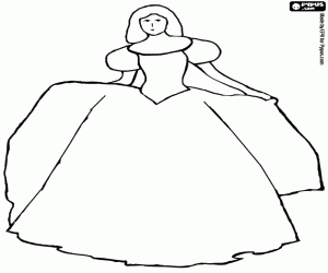 desenho de A princesa com um vestido de festa para colorir