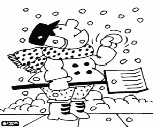 desenho de A queda de neve e um homem com pá para colorir