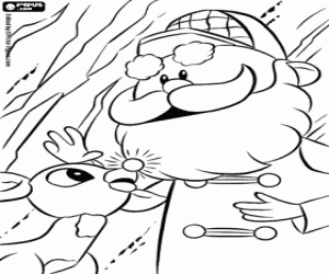 desenho de A rena Rudolph com Papai Noel para colorir