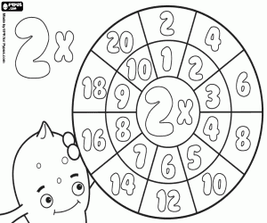 desenho de A roda de x 2, multiplicações para colorir