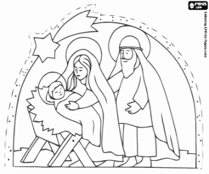 desenho de A Sagrada família perto de Bethlehem para colorir
