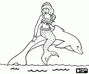 desenho de A sirene em um golfinho para colorir