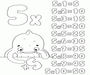 desenho de A tabela de multiplicação de 5 para colorir