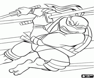 desenho de A tartaruga ninja Leonardo e katanas para colorir