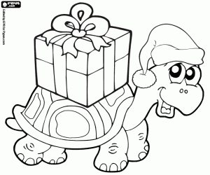 desenho de A tartaruga e o presente de Natal para colorir