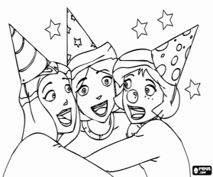 desenho de A Totally Spies em uma festa para colorir