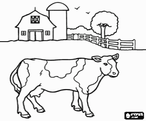 desenho de A vaca leiteira e a fazenda para colorir