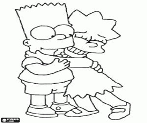 desenho de O abraço de Bart e Lisa Simpson para colorir