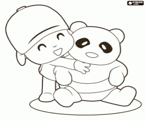 desenho de Abraço do Pocoyo e um urso panda para colorir