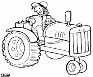 desenho de Agricultor e trator no campo para colorir