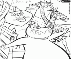 desenho de Alex, Marty, Gloria e Melman, Madagascar para colorir