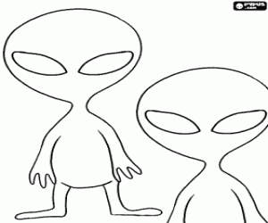 desenho de Dois aliens com olhos grandes para colorir