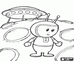 desenho de Um alienígena com a nave espacial para colorir