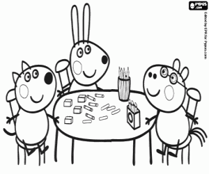 desenho de Os amigos de Peppa Pig na mesa para colorir
