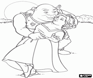 desenho de O amor entre Shrek e Fiona para colorir