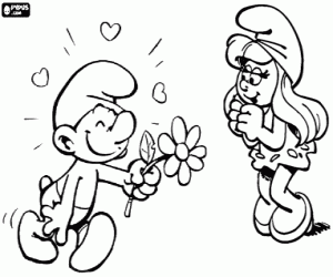 desenho de O amor entre um Smurf e Smurfette para colorir