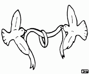 desenho de O anel de casamento e as pombas para colorir
