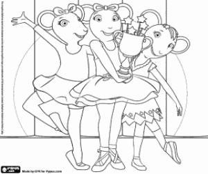 desenho de Angelina, amigas e troféu de dança para colorir