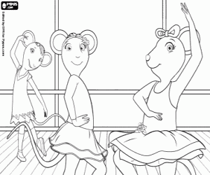 desenho de Angelina Ballerina e suas amigas para colorir
