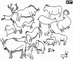 desenho de Animais em pinturas rupestres para colorir