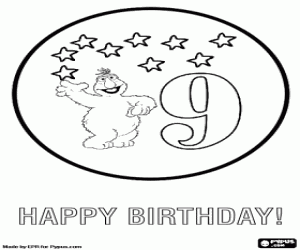 desenho de Aniversário de 9 anos com Telly para colorir