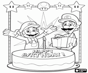 desenho de Aniversário com Mario e Luigi para colorir