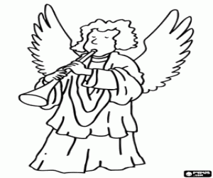 desenho de Anjo de Natal com um trompete para colorir