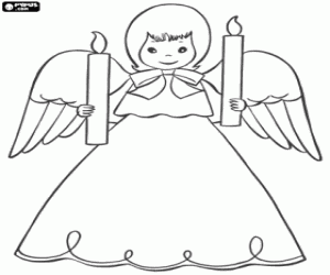 desenho de Anjo de Natal com duas velas para colorir