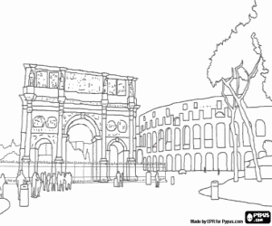 desenho de O arco e o Coliseu de Roma para colorir