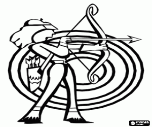 desenho de Arqueira ao lado do alvo para colorir