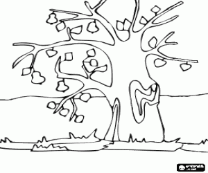 desenho de Árvore com poucas folhas nos ramos para colorir