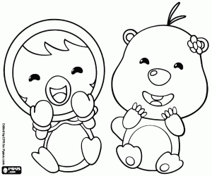 desenho de As amigas de Pororo, Petty e Loopy para colorir