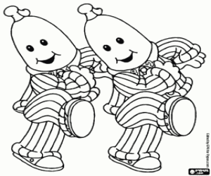 desenho de As bananas B1 e B2 com seus pijamas para colorir