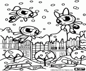 desenho de As meninas superpoderosas sob a neve para colorir
