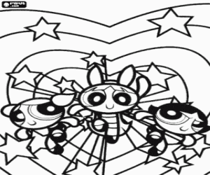 desenho de As Powerpuff Girls em ação para colorir