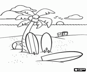 desenho de As pranchas de surf na praia para colorir