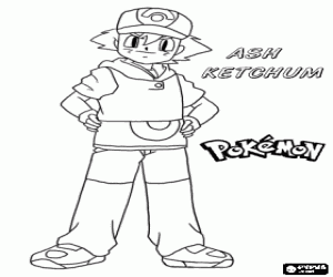 desenho de Ash Ketchum, o personagem principal de Pokemon para colorir