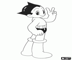 desenho de Astro Boy e o sinal da vitória para colorir