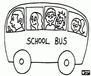 desenho de Auto escolar com passageiros para colorir