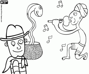 desenho de Aventureiro e um encantador de serpentes para colorir